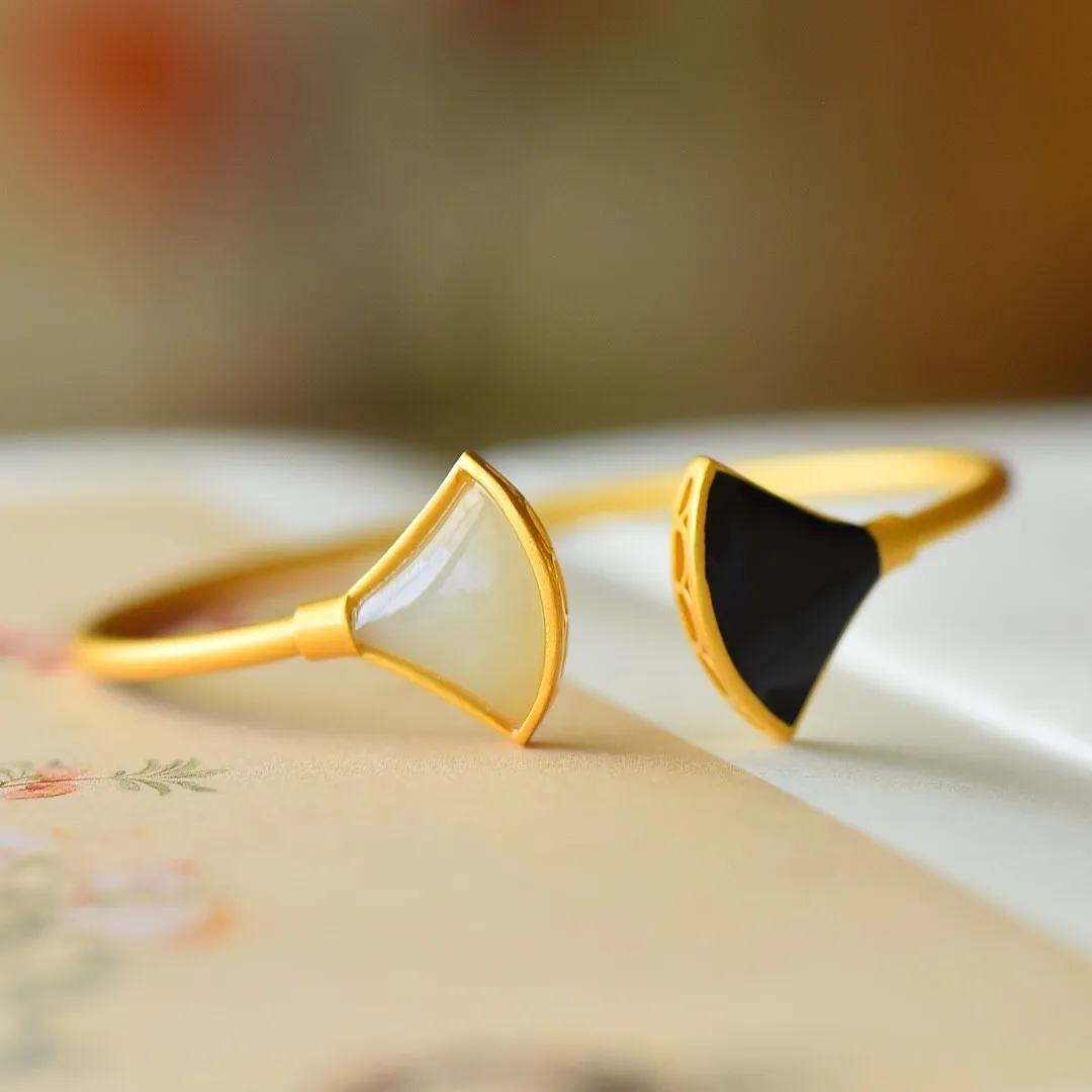 

Natural Hetian White Jade 925 Sterling Silver Bangle Women Fine Jewelry Accessories Genuine Chinese Nephrite Gold Silver Bangles