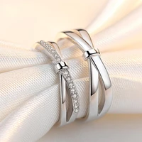 romantic bowknot couple rings shiny crystal paved simple style opening engagement ring for men women lovers hand accessories