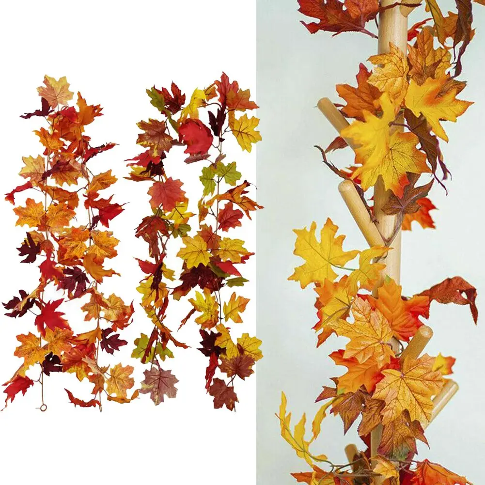 

Artificial Maple Leaf Vine Garland Decoration Fall Autumn Thanksgiving Halloween Fake Maple Leaf Vine Hanging Ornament Decor