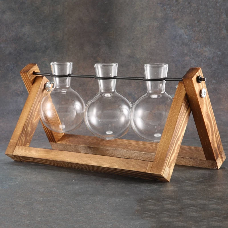 

Настольный стеклянный плантатор, лампочка, ваза, плантатор с деревянной подставкой для гидропонных растений, украшение для офиса