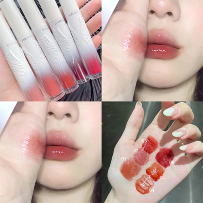 

6 Colors Lip Tint Pigment Makeup Lip Glaze Glossy Water Mirror Lip Gloss Liquid Lipstick Moisturizing Angel Wing Lipstick