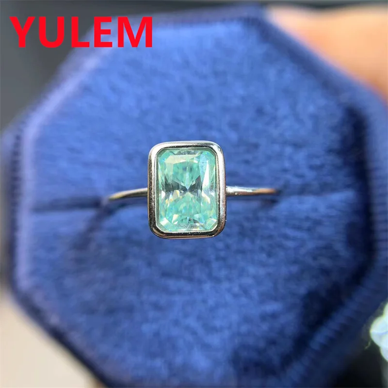 

YULEM 100% 925 Sterling Silver Radiant Cut Green Moissanite Diamond Engagement Ring Wedding Band Fine Jewelry Wholesale