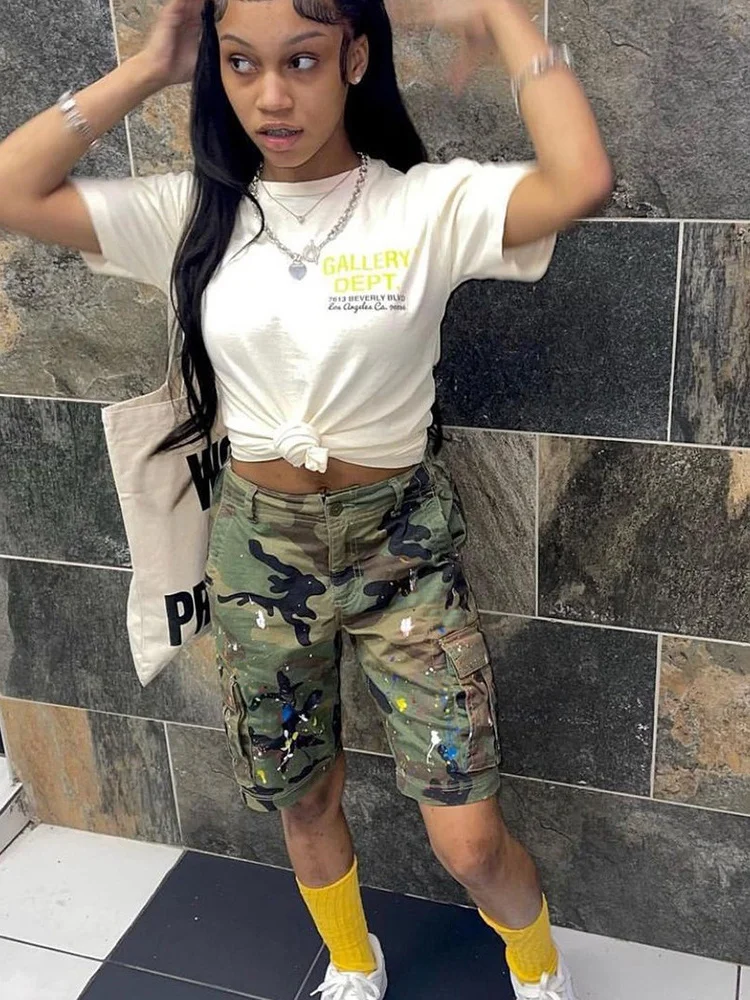 

Wholesale y2k Clothes Streetwear Casual Pockets Shorts Women 2023 Baggy Short Pants High Waist Cargo camouflage Shorts Ladies