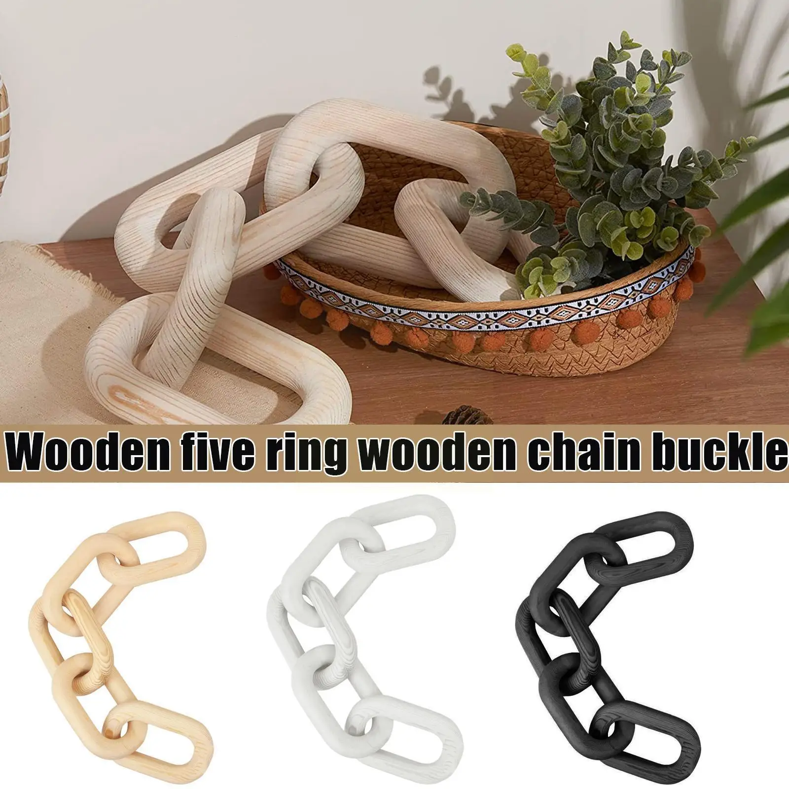 

New Natural Wooden Hand Carved 5-Link Chain Art Craft Ornament For Home Table Tray Farmhouse Office Rustic Decoration B3I0