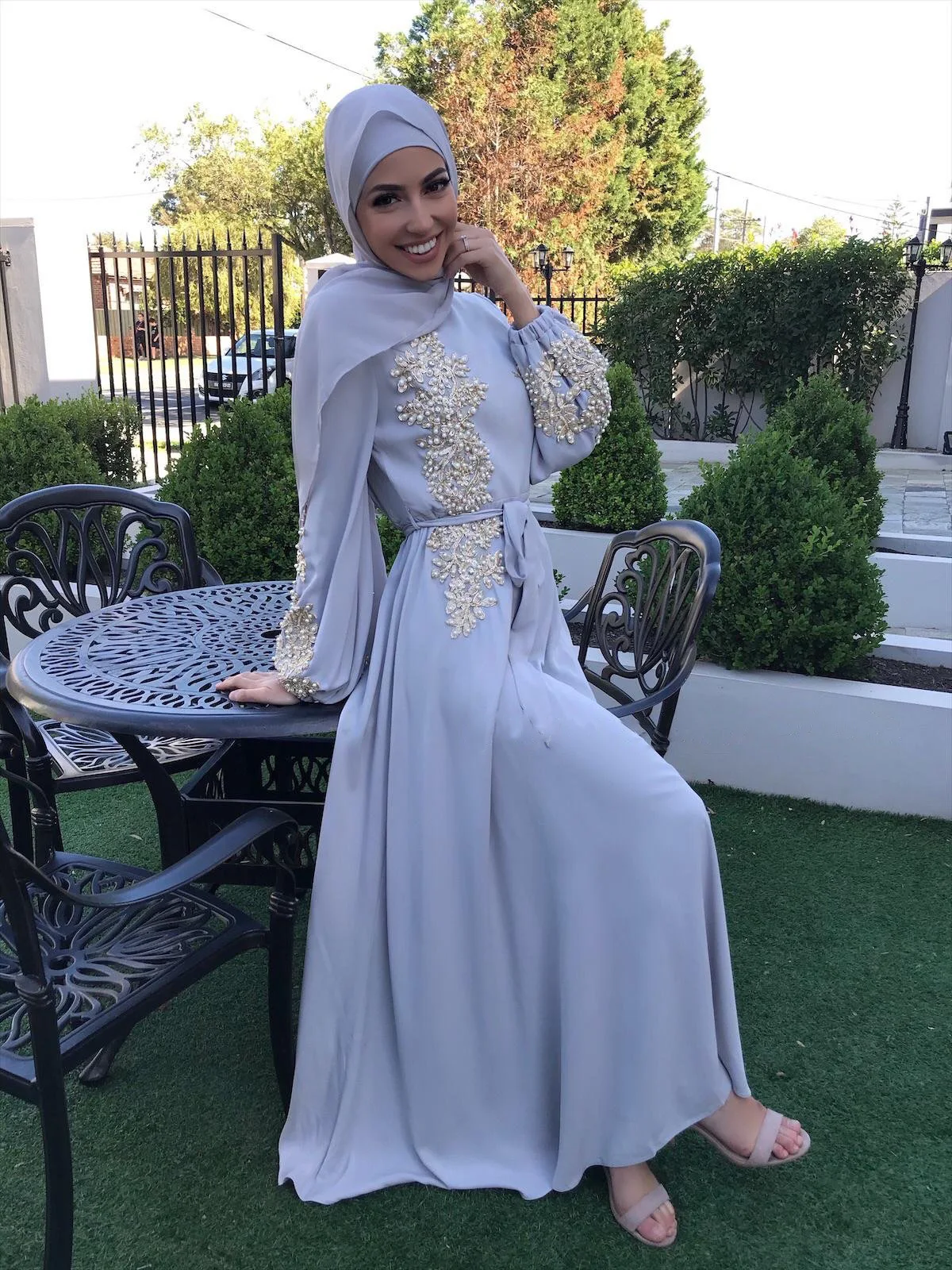Women's New Handmade Pearl Flower Prayers Muslim Turkish Indian Abaya Arab Islamic Women Moroccan Kraftan Dress Ramadan