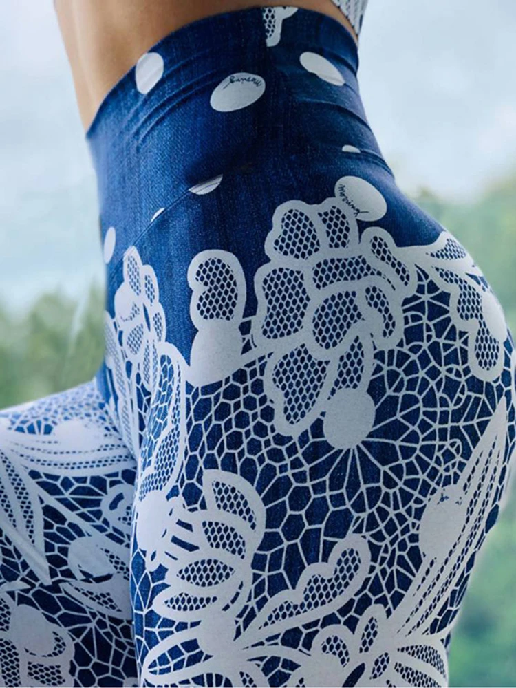 Women Printing Fitness Gym Leggins Workout Sports Leggings Push Up Tights Yoga Pants High Waist Jegging