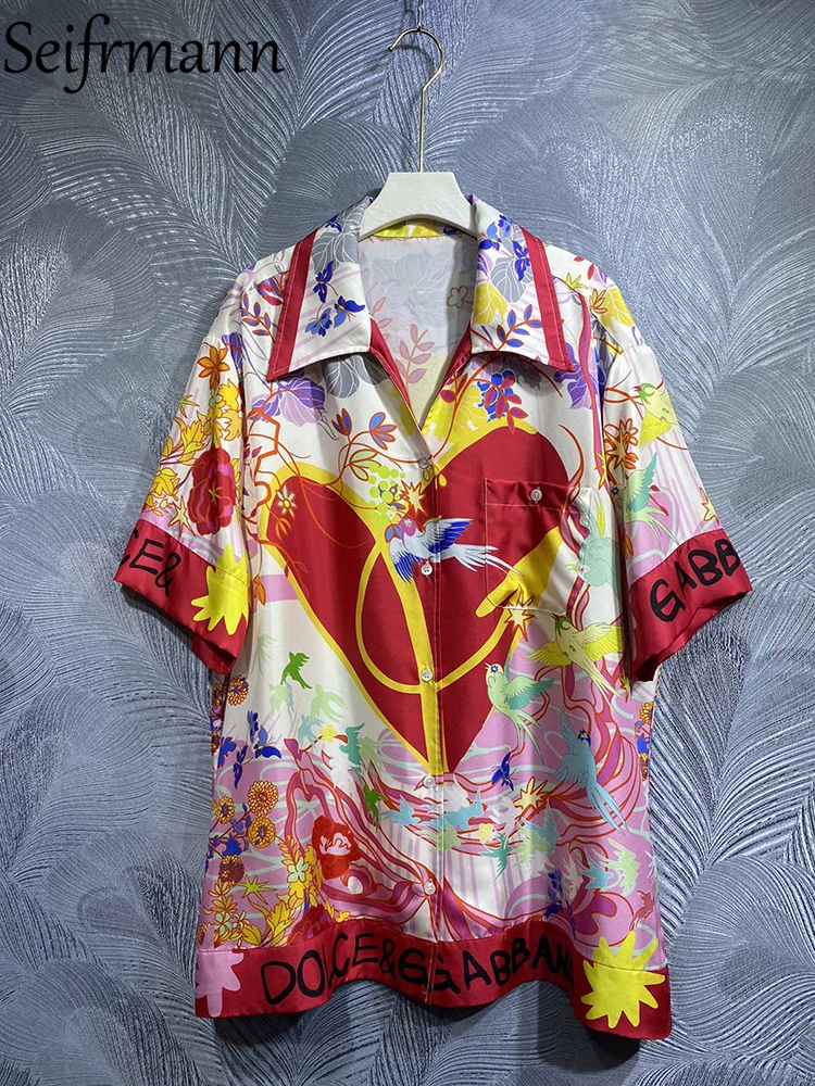 

Рубашка Seifrmann женская с коротким рукавом, модельная блузка свободного покроя из шелка, с маленьким цветочным принтом и карманами, весна