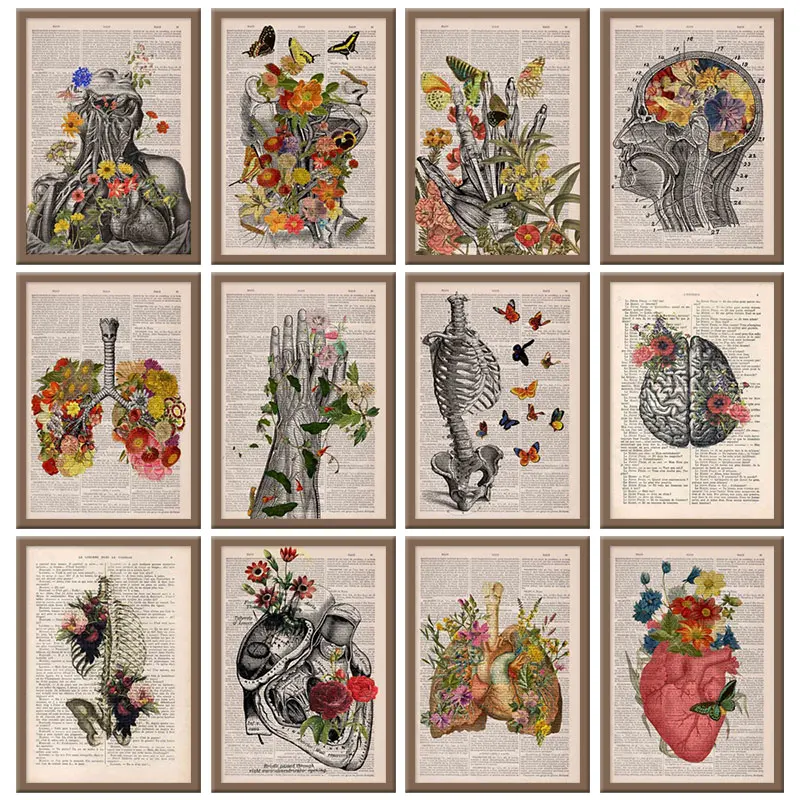 

Human Organs Poster Art Canvas Painting Abstract Retro Picture Flower Wall Prints Classroom Home Decorative Chambre Mural Gifts
