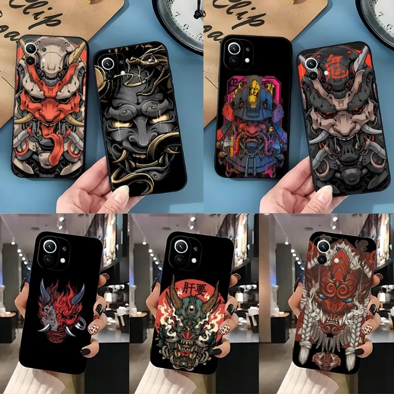 

Samurai Oni Mask Phone Case For Redmi K40 K40s K30 K20 Pro Plus K50 Extreme GO 8 8A 9 9A 9C 9T 10 10X Black Silicone Cover