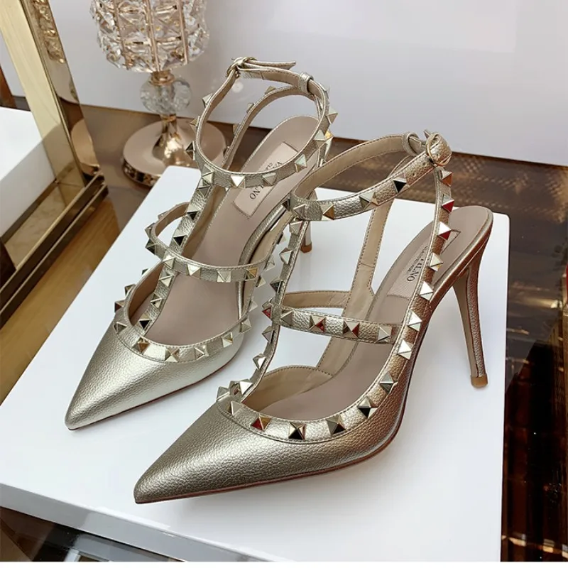 Summer Women's Ankle Strap Super High Heel Sandals 2023 Genuine Leather Matte Rivet Pumps Shoes Fashion Designer Women's Shoes41