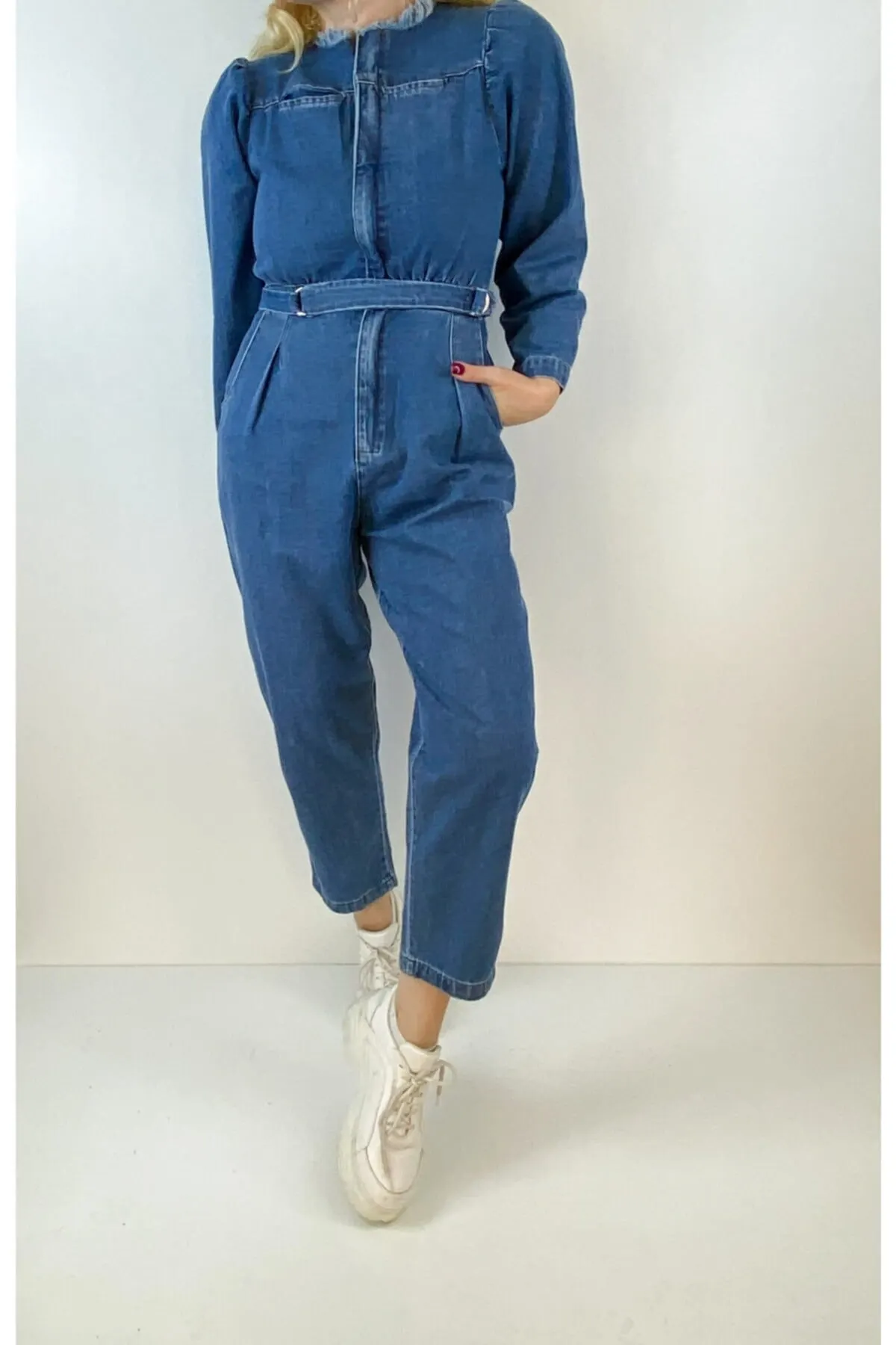

Women's Overalls Belt Detailed Denim Hot Style Quality Fabric Sleeveless Baggy Trousers Casual Jumpsuit