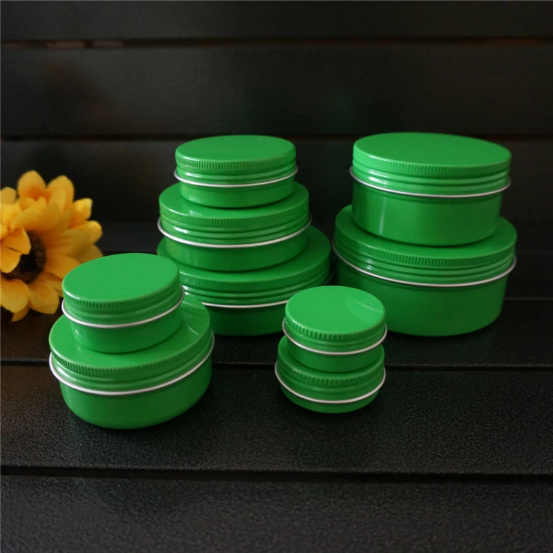 

60g Empty Round Aluminum Box Metal Tin Cans Cosmetic 60ml Cream Containers DIY 68*25mm Green Refillable Jar Tea Aluminum Pot