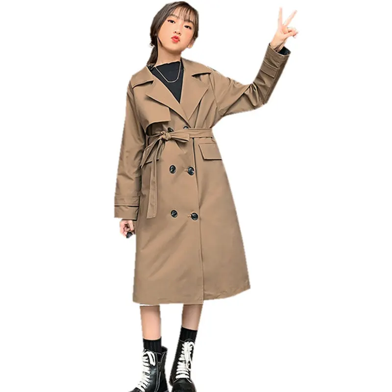

Ветровка в английском стиле для девочек, куртка, тренчкоты, верхняя одежда, весенне-осеннее двубортное пальто, детская одежда от 5 до 14 лет