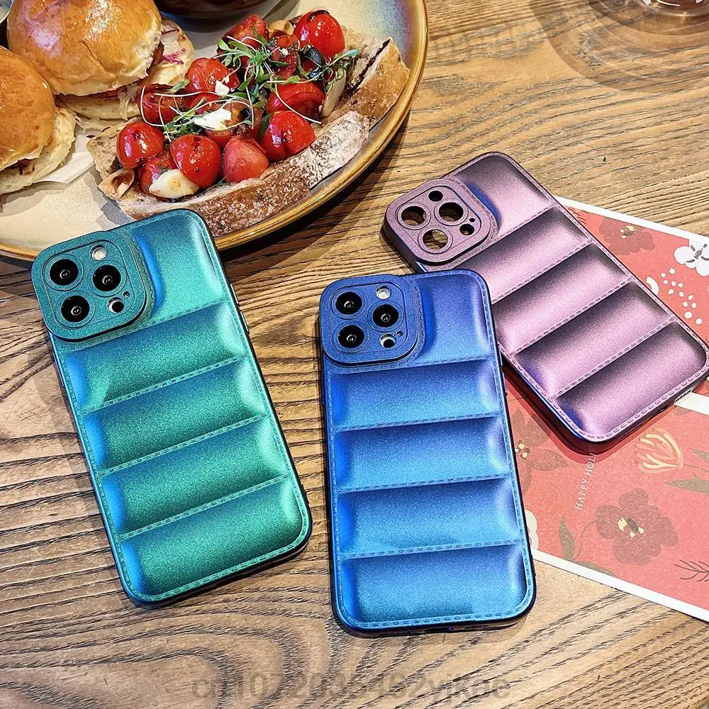

Colorful Gradient 3D Stereo Down Jacket Case for IPhone 14 13 12 11 Pro Max X XR XS 7 8 Plus Cute Protective Cover Silicone Case