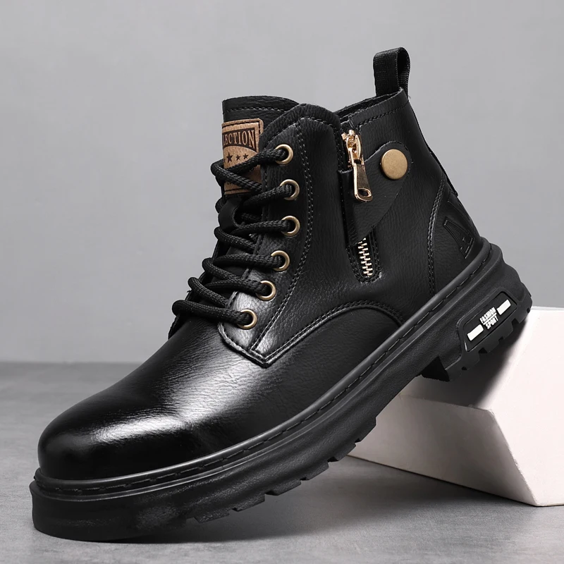 Ботинки мужские с заклепками мотоциклетные удобные мягкая рабочая обувь для