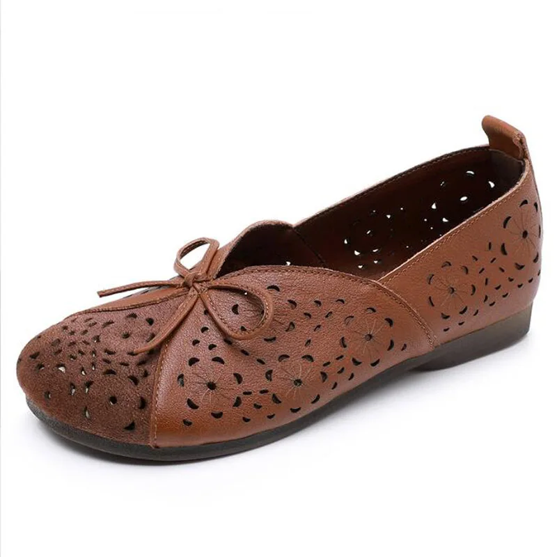 Big Size 35~43 NEW 2023 Spring Walk For Women Flats Mom Genuine Leather Loafers Lazy Summer Mules Sewing Shallow Driving Shoes