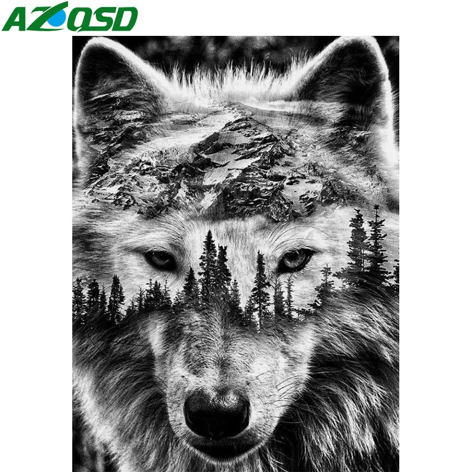 AZQSD Алмазная вышивка волк черный полный квадрат дрель рукоделие алмазная