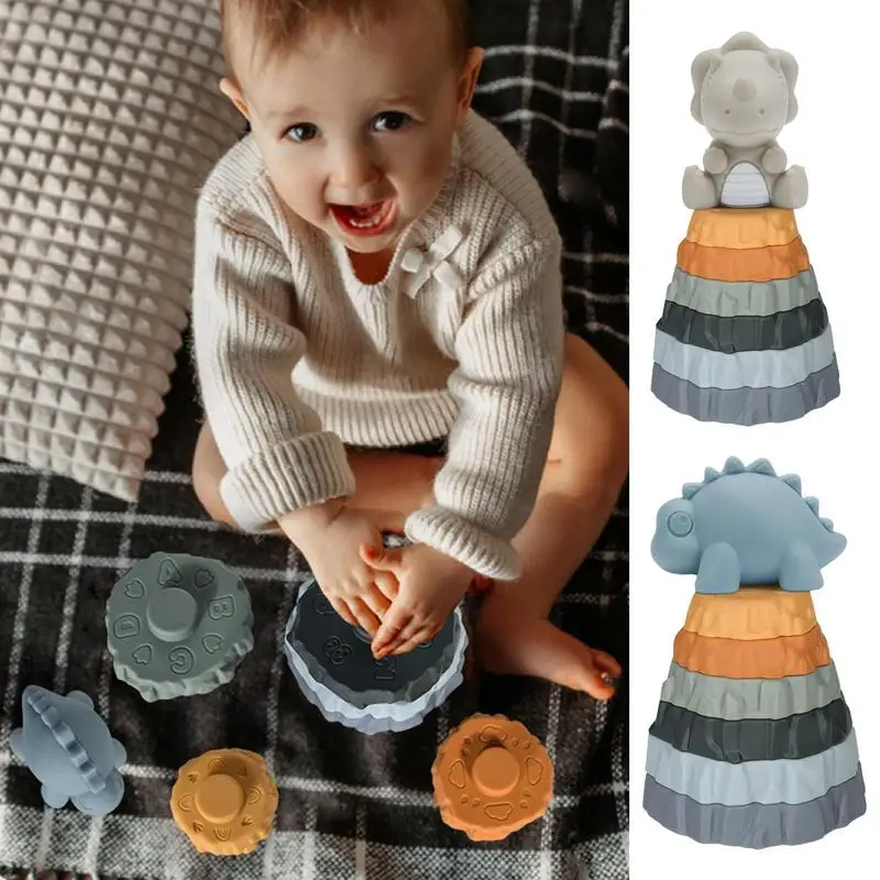 Силиконовые штабелируемые кольца игрушка динозавр вулкан игрушки