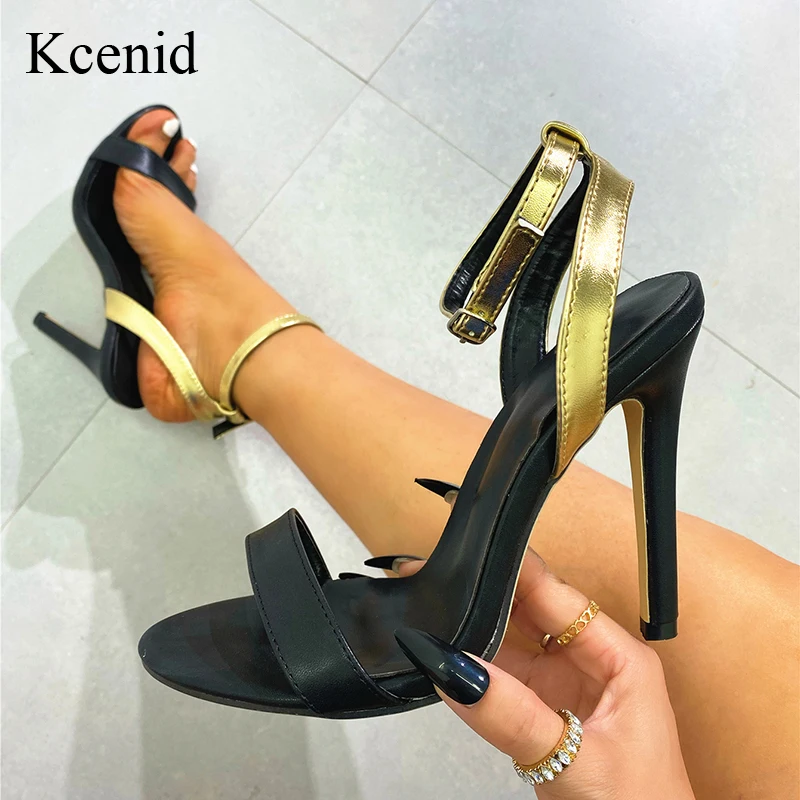 

Kcenid Open Toe Women's Sandals Ankle Strap High Heels Classic Buckle High Quality Shoes Banquet Sandals Pumps Mixed Color