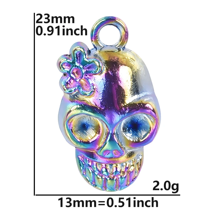 3pcs/Lot Plum Peach Flower Skeleton Skull Bones Cranium Scull Pendant Alloy Halloween Charms For DIY Designer Jewelry Parts