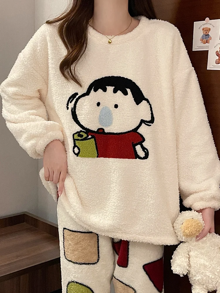 Новинка 2024 осенне-зимние пижамы из кораллового флиса женские утолщенные