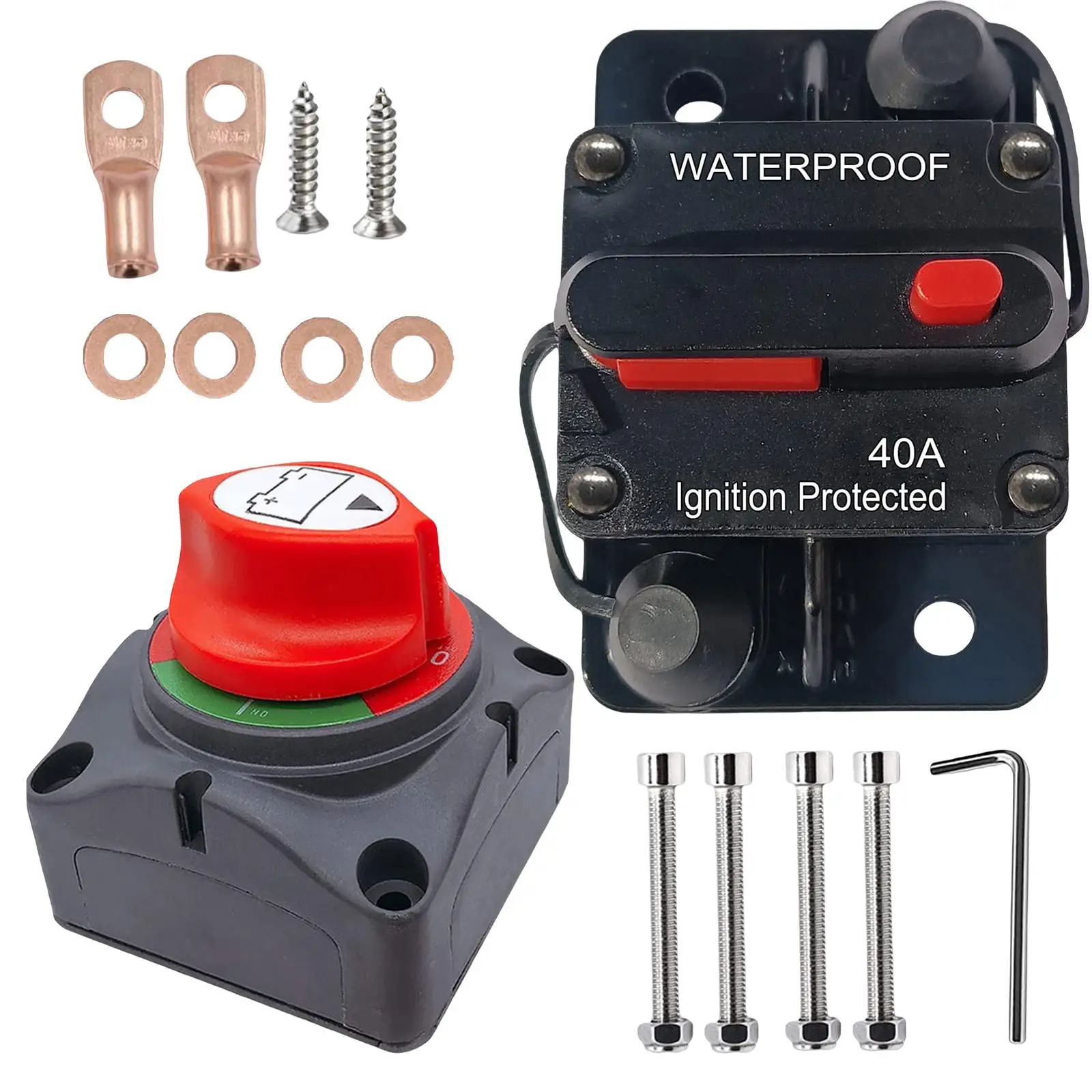 

40 Amp Circuit Breaker Surface Mounting with Wire Lugs Manual Reset Button Switch Fuses for RV ATV