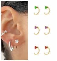 925 silver ear needle geometry c shape stud earring for women white purple green red crystal minimalist earring fashion jewelry