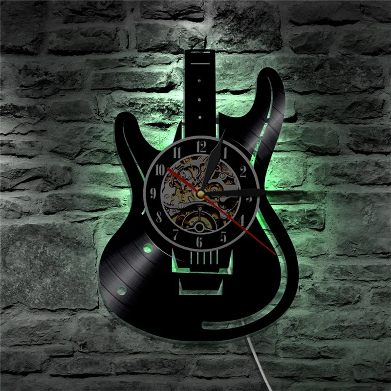 

Vinyl Record LED Wall Clock Modern Music Theme Guitar Clock Wall Watch Home Decor Musical Instruments Gifts For Music Lover