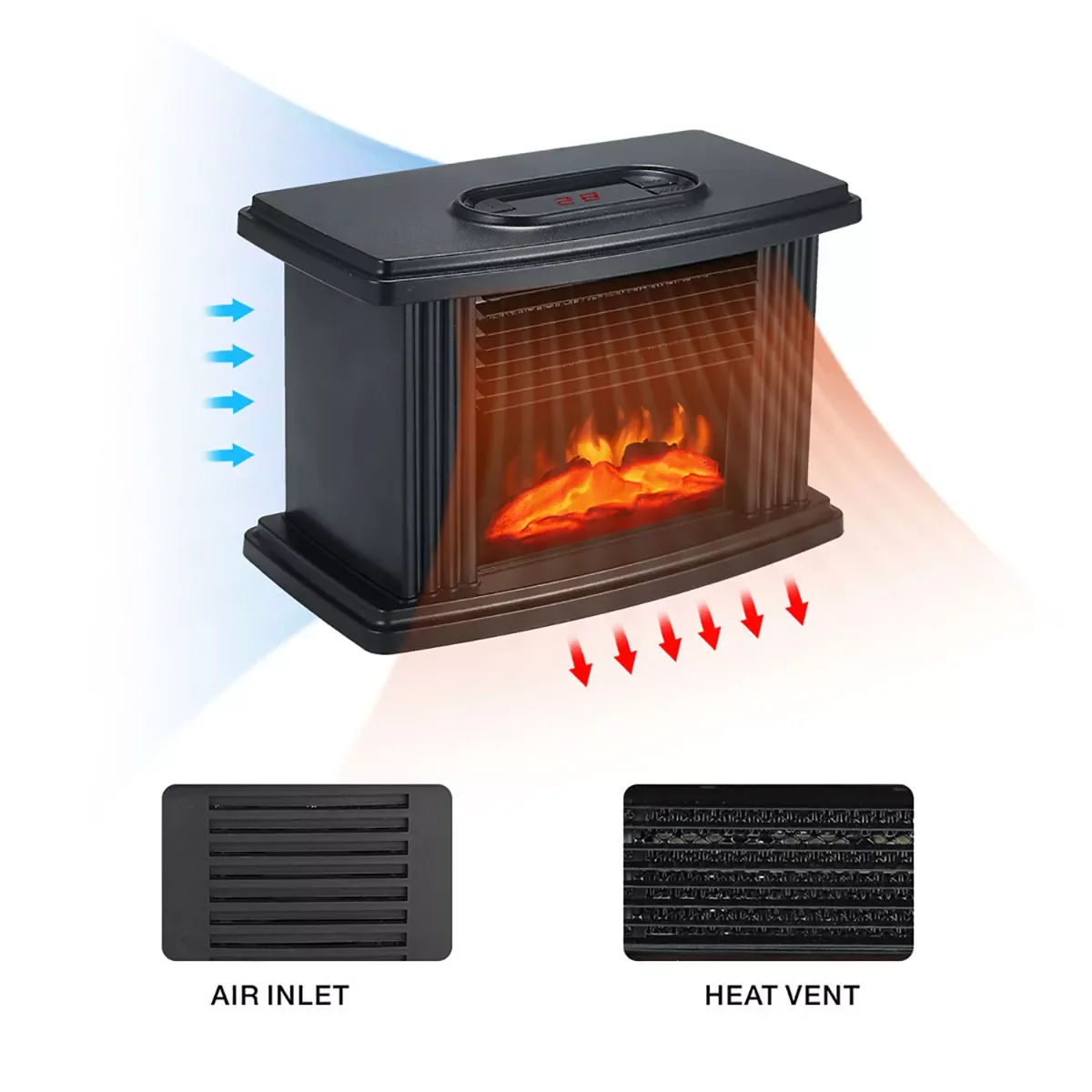

1000W Electric Fireplace Heater Portable 3 Gear Desktop Flame Heater Stove Air Warmer Fan For Living Room Bedroom Home Heaters