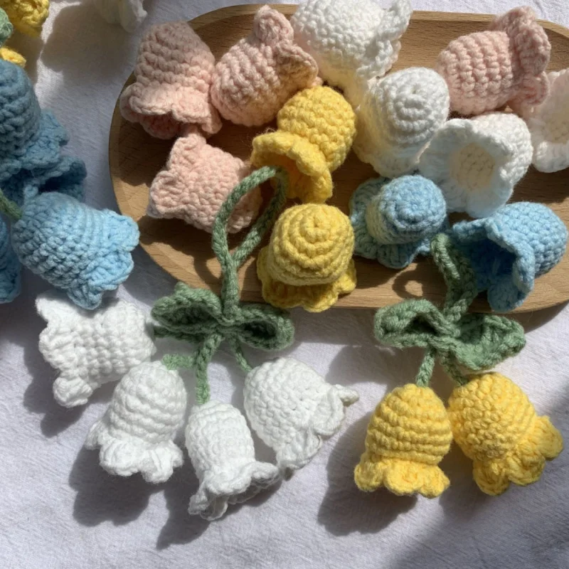 

Colorful Handmade Knitted Wool Lily of the Valley Charm Keychain Crocheted Hanging Keyring Car Key Pendants Hanging Ornament