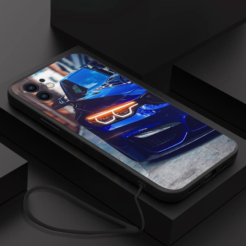

Red Blue Car For Bmw Phone Case For iPhone 15 14 13 12 11 Pro Max Mini X XR XS MAX SE20 8 7 Plus Silicone Cases with Hand Strap