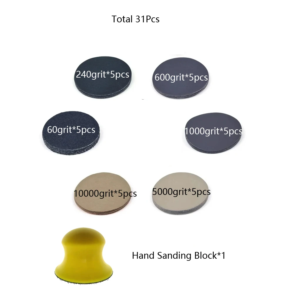 

2-дюймовые влажные и сухие шлифовальные диски 1/30/31 шт. с крючком и петлей для ручного шлифования для полировки мебели, дерева, металла и гипсокартона