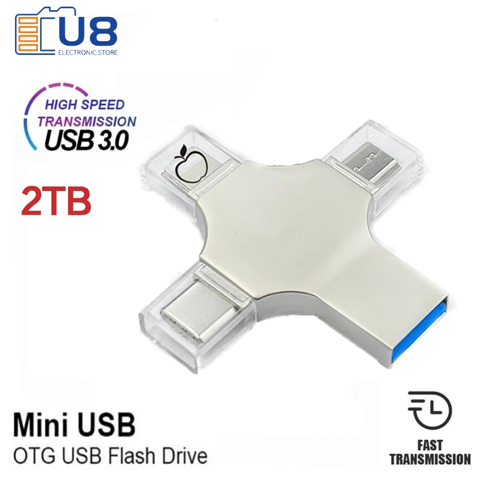 

High Speed USB Flash Drive for IPhone IPad Pro Android Pen Drive Type C Otg 1TB 2TB Pendrive 4in1 USB3.0 Memory Stick