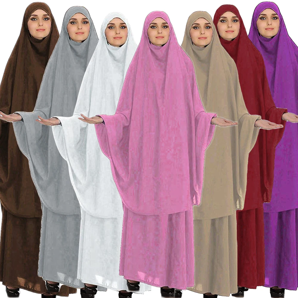 

Jilbab 2 Piece Set Muslim Women Hijab Dress Prayer Garment Abaya Long Khimar Ramadan Arab Gown Abayas Sets Islamic Clothes Robe