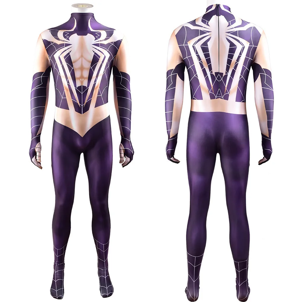 

Marvel Purple Spiderman Full Bodysuit Movie Superhero Zentai Bodysuit For Men 3D Spandex Halloween Party Clothes