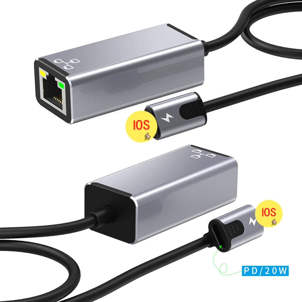 

New Ethernet Adapter 8-pin to RJ45 PD20W Charging External 100Mbps Network Card for iPhone/iPad Moible Phone Notebook iOS10