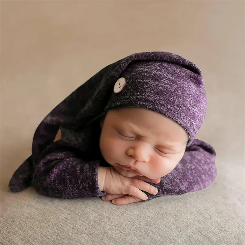 

Baby Photography Props Newborn Full Moon Hundred Days Photography Clothes Button Hat Two-piece Children's Growth Souvenirs