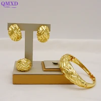 fashion 3pcs bracelet earrings rings sets luxury 24k dubai gold color brazilian jewelry sets for women party gift wedding