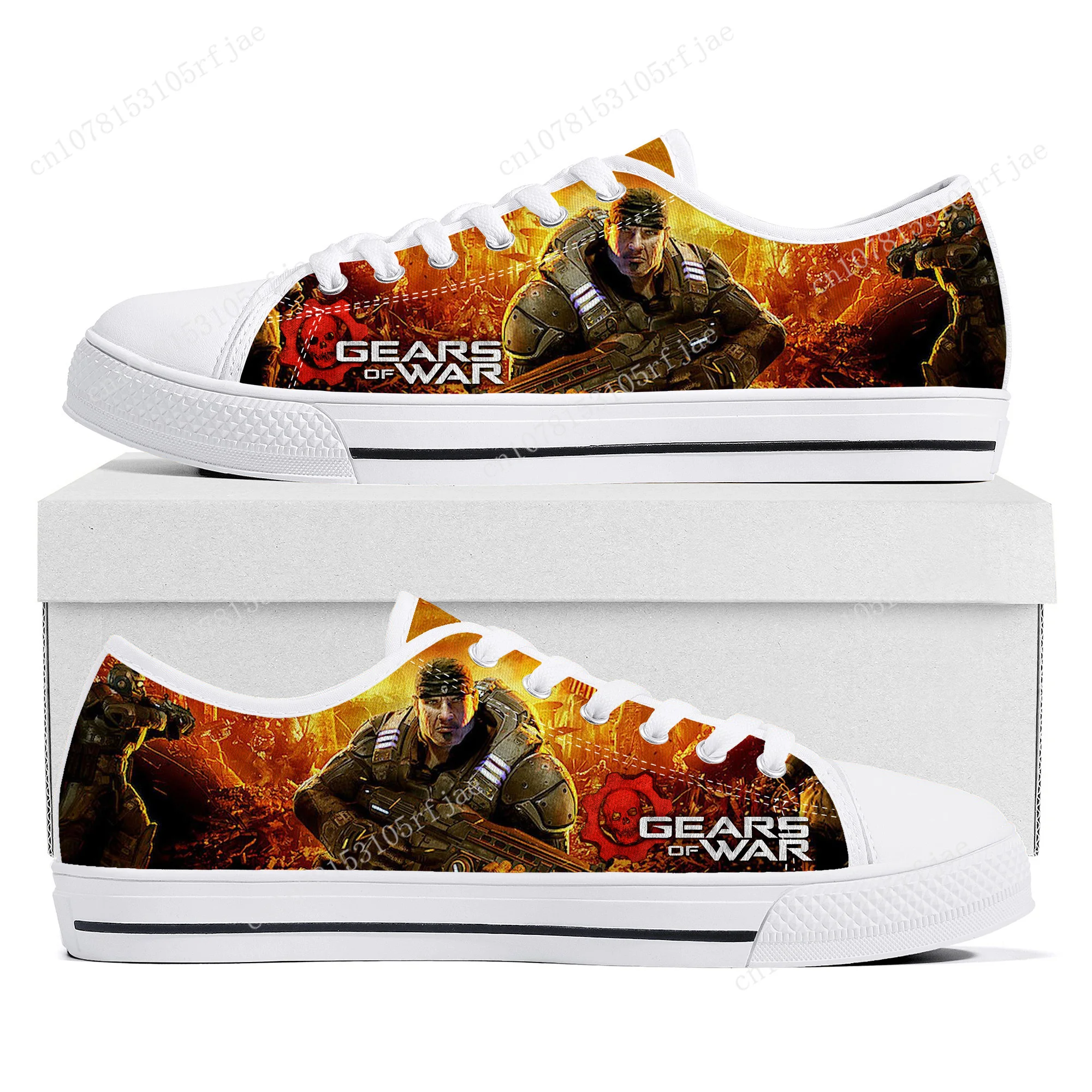 

Gears of War Low Top Sneakers Cartoon Game Womens Mens Teenager High Quality Canvas Sneaker Couple Fashion Custom Built Shoes