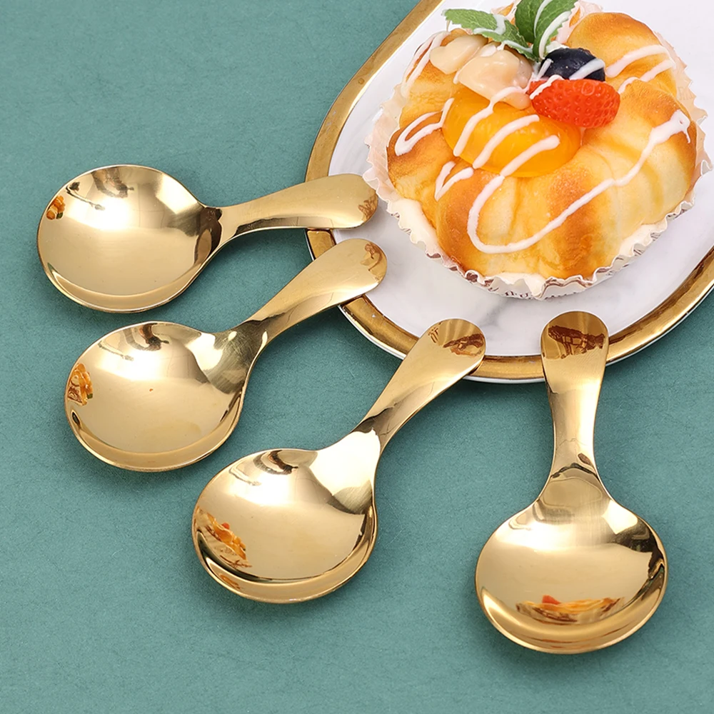 

2Pcs Mini Salt Spoon Stainless Stee Short Handle Tea Coffee Spoons Ice Cream Dessert Jar Condiments Scoop Kitchen Tableware