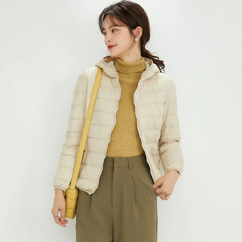 

Women's 2022 New Fashion Super Large Down Jacket Short Super Light Warm Slim White Duck Down Jacket Basic Hooded Jacket