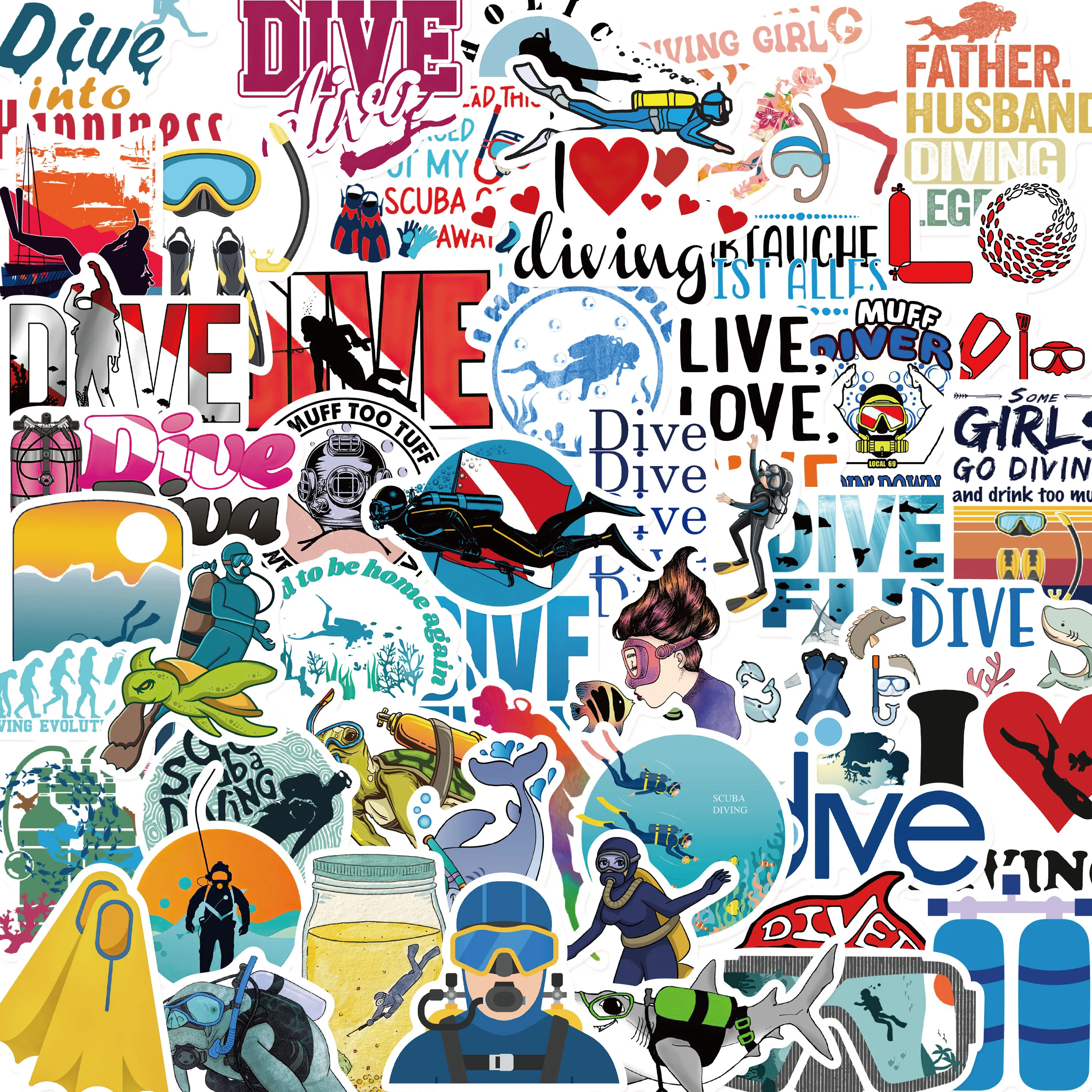 

10/50pcs diving Stickers For Guitar DIY Bicycle Motorcycle Car Skateboard Snowboard Laptop Luggage