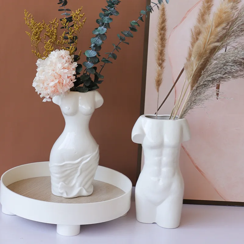 

New Nordic Creative White Ceramic Woman Man Body Art Vases Tabletop Shelf Decorative Flower Vase Modern Home Decor Collectibles