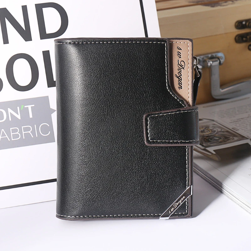 

1pc Korean Casual men's Wallet Short Vertical Locomotive British Casual multi-function Card Bag Zipper Buckle Triangle Folding