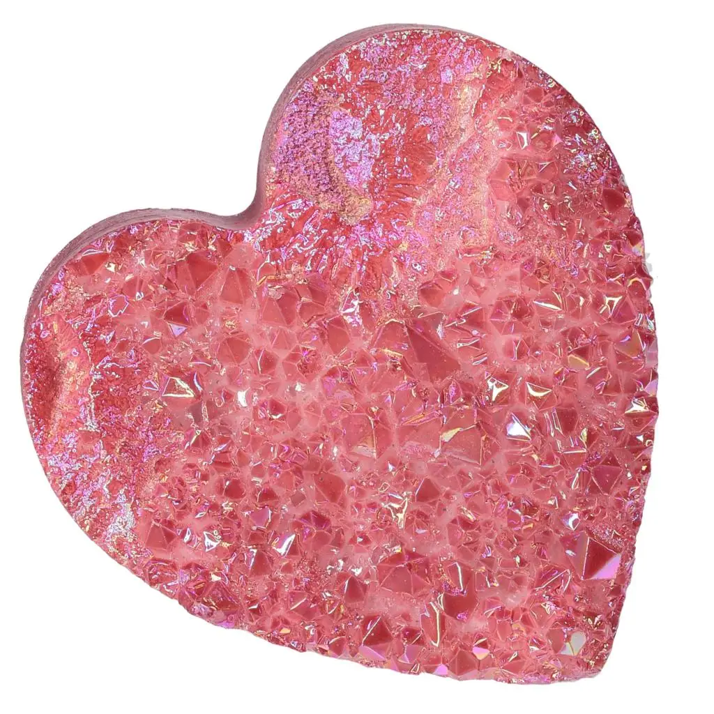 

Titanium Coated Rainbow Aura Quartz Crystal Cluster Love Heart Shape Specimen For Home Decor Valentine's Day Gift