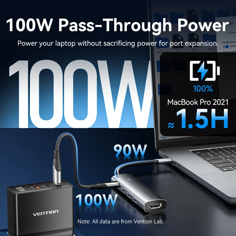 Фото Vention Новый 5-в-1 USB C 4K HDMI-концентратор USB 3.0 HUB PD 100 Вт Многопортовая док-станция Адаптер для MacBook Dell iPhone iPad Android №3