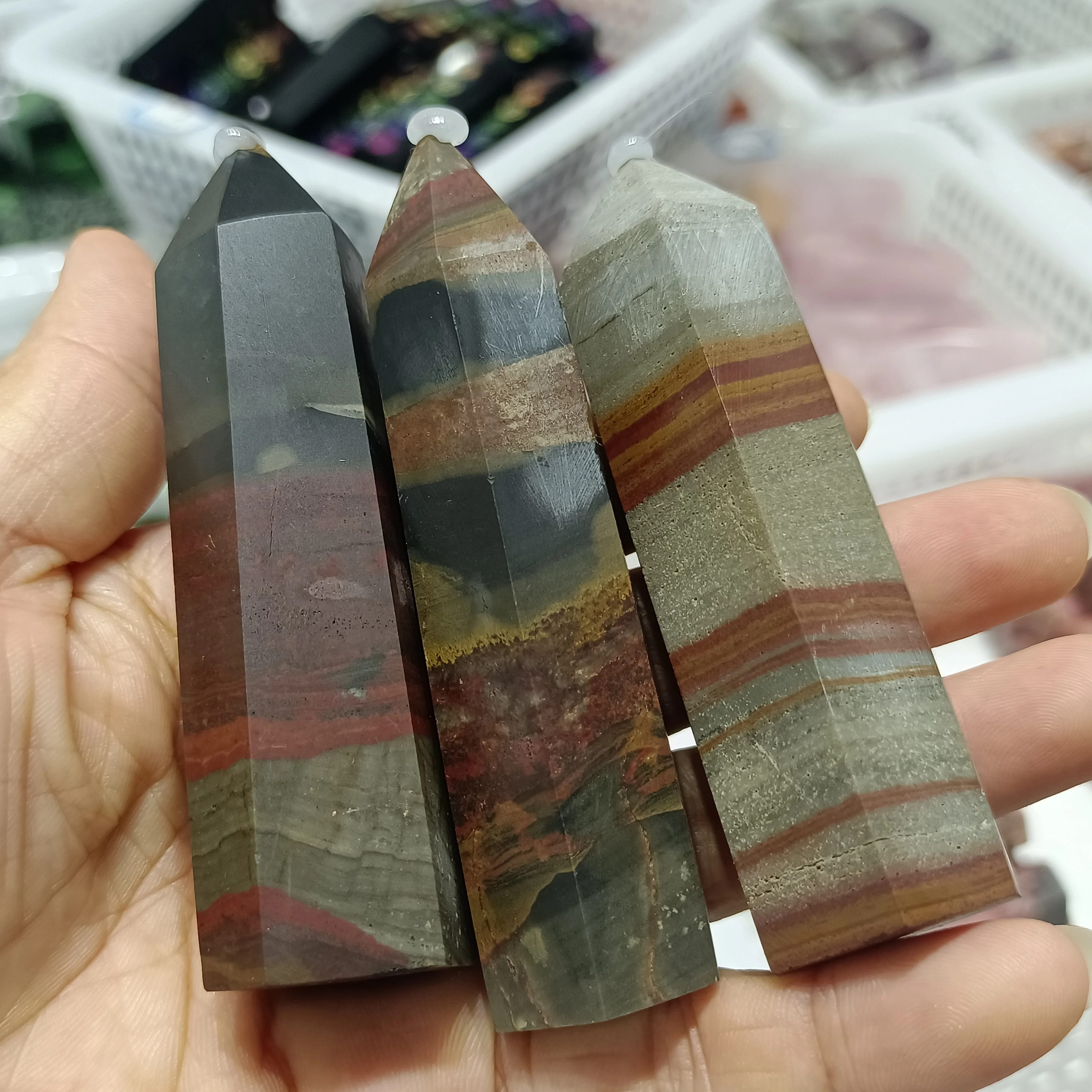 

Natural Colorful Zebra Stone Litte Column Crystal Energy Home Office Decoration Craft Gifts Reiki Treatment