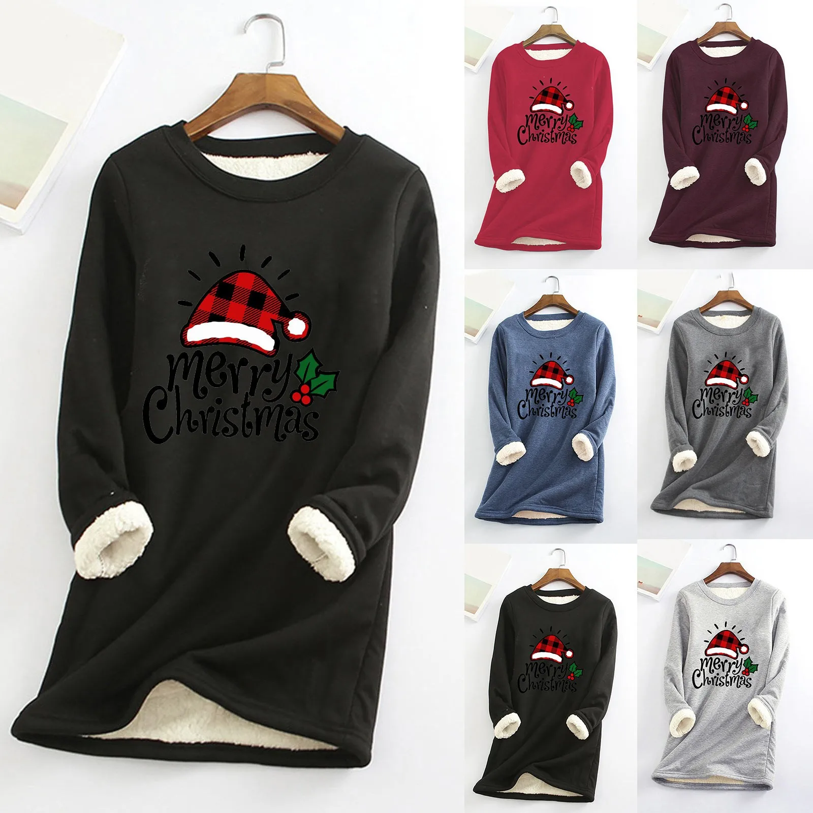 

Autumn And Winter New Fleece Warm Bottoming Shirt Christmas Printed Lightweight Jacket Women Lightweight Jogging Suits Women