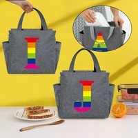 rainbow letter printed insulated lunch bags lunch box cooler bag multifunction portable picnic large capacity thermal food packs