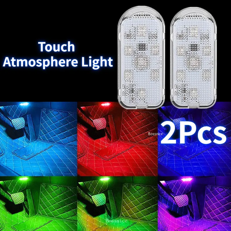 

2Pcs Multifunction Car Touch Light Reading Lamp Led Atmosphere Lamp RGB Touch Light Usb Charging Car Roof Emergency Lamp